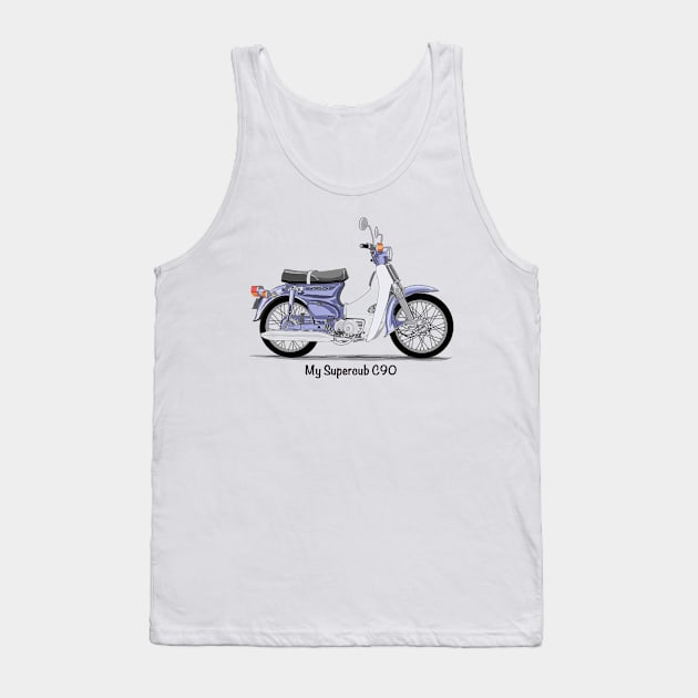 Drawing of Retro Motorcycle Honda Cub C90 Tank Top by Roza@Artpage